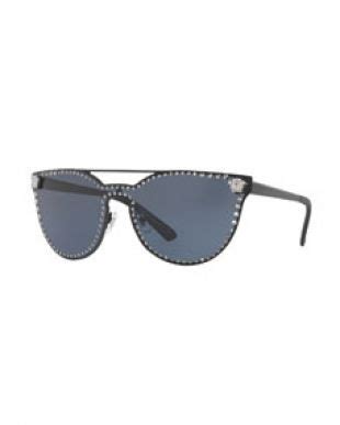 studded flat top wrap sunglasses by versace|Versace black and white sunglasses.